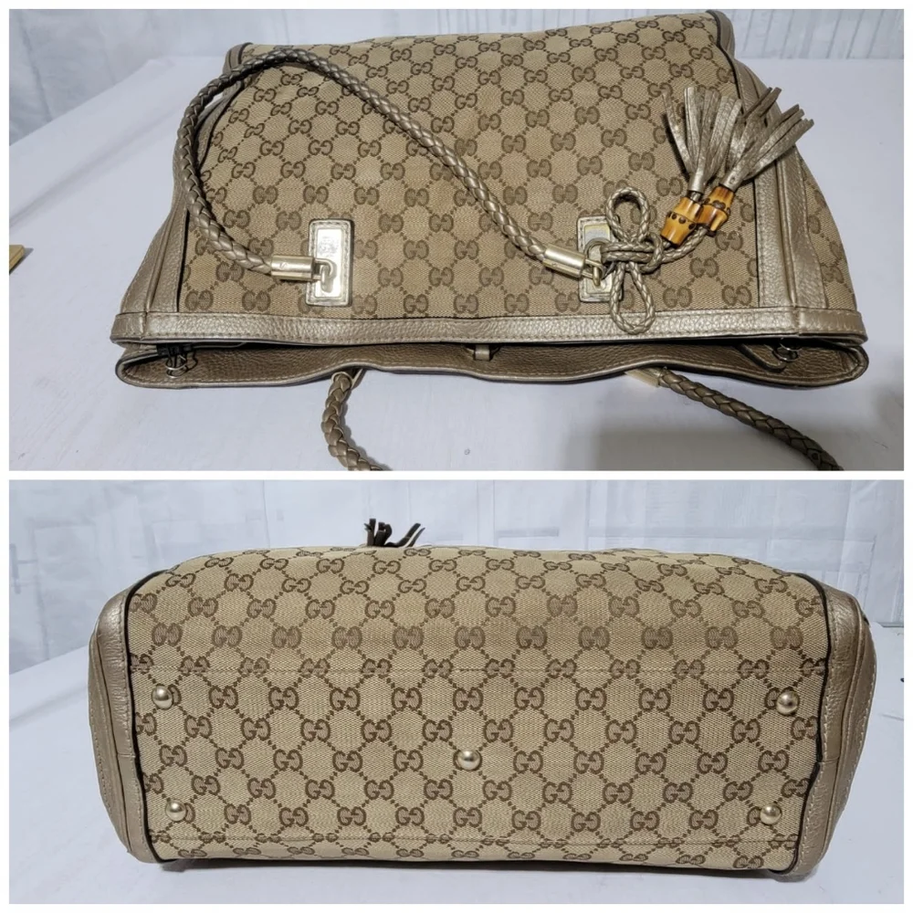 Gucci Bella Original Canvas GG Tote Bag Beige/Ebony